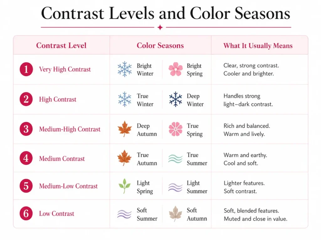 Contrast levels and color seasons